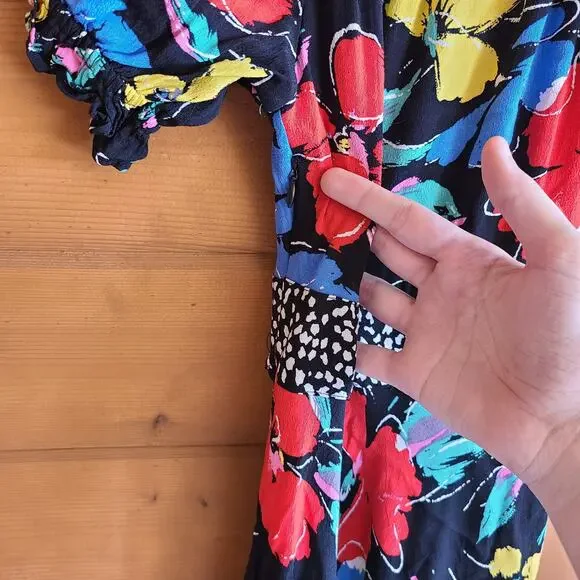 Rixo Maxi Dress Y2K 90's Black Floral Multicolor Off Shoulder Flowy 2 Target - Picture 6 of 6